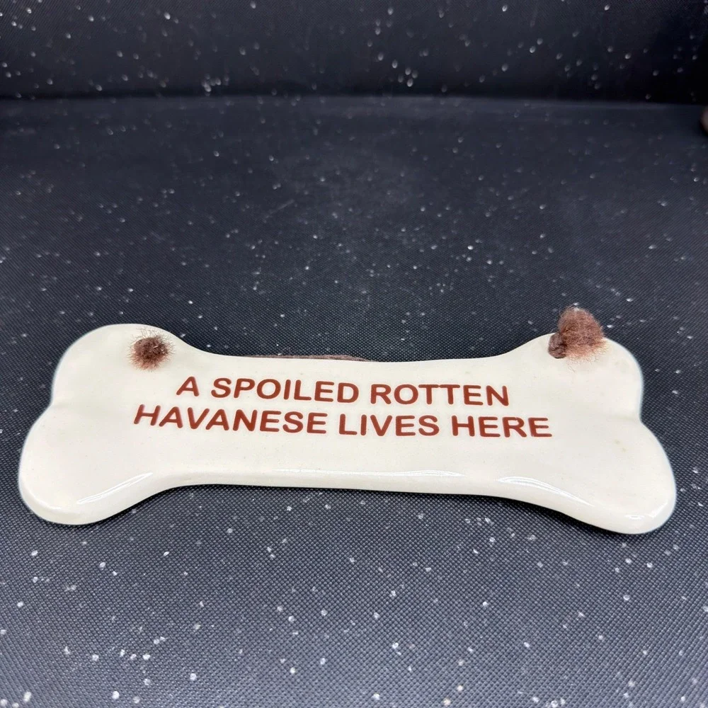 Smoky Mountain Pottery Havanese Dog Bone Wall Plaque Sign Vintage 1994 Tennessee